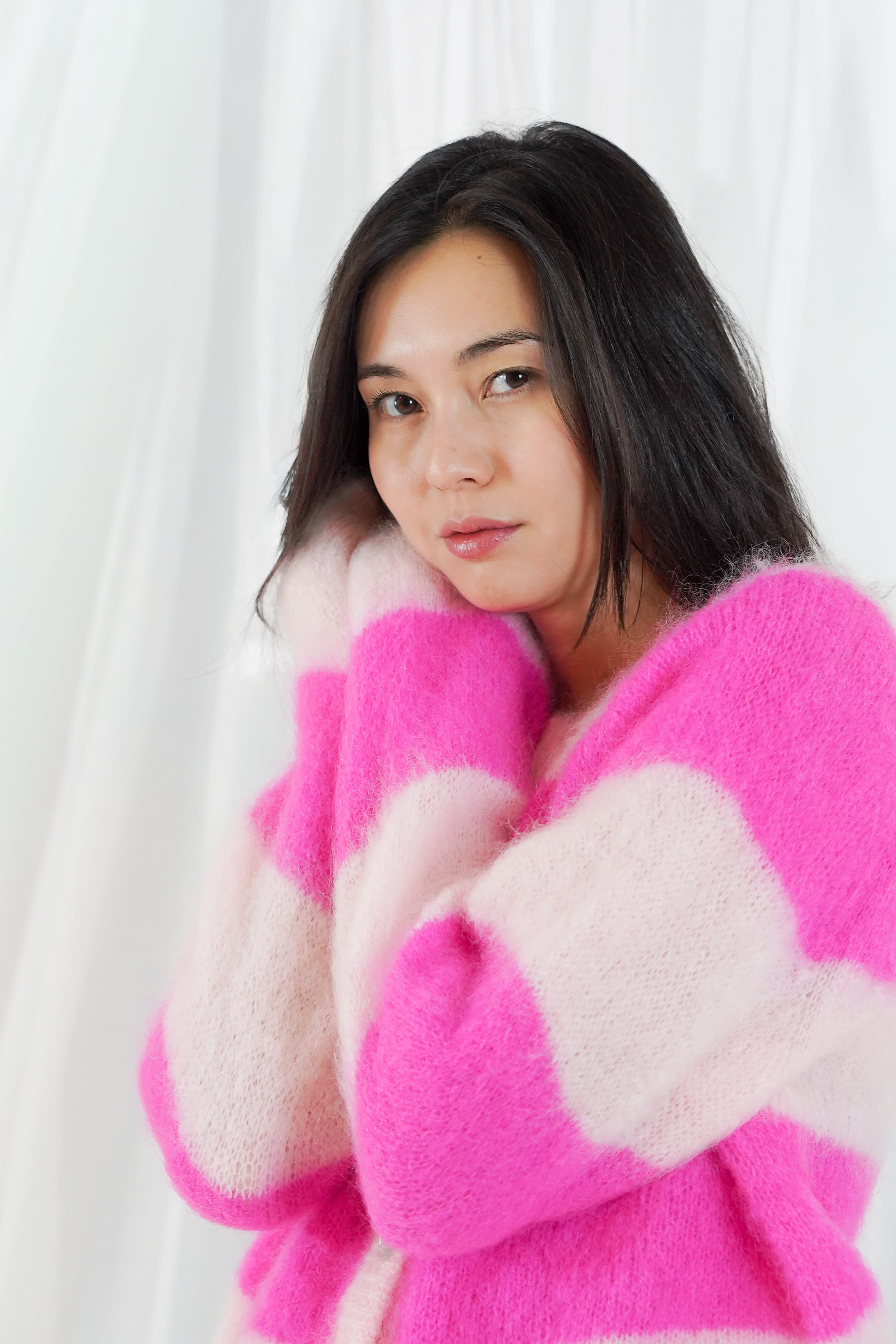 TWNS mohair knit in pink and cream