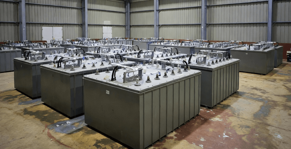 Industrial energy-storage units in a production hall
